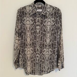 EQUIPMENT Shirt Womens Small Gray Silk Python Snake Print Long Sleeve Button Up
